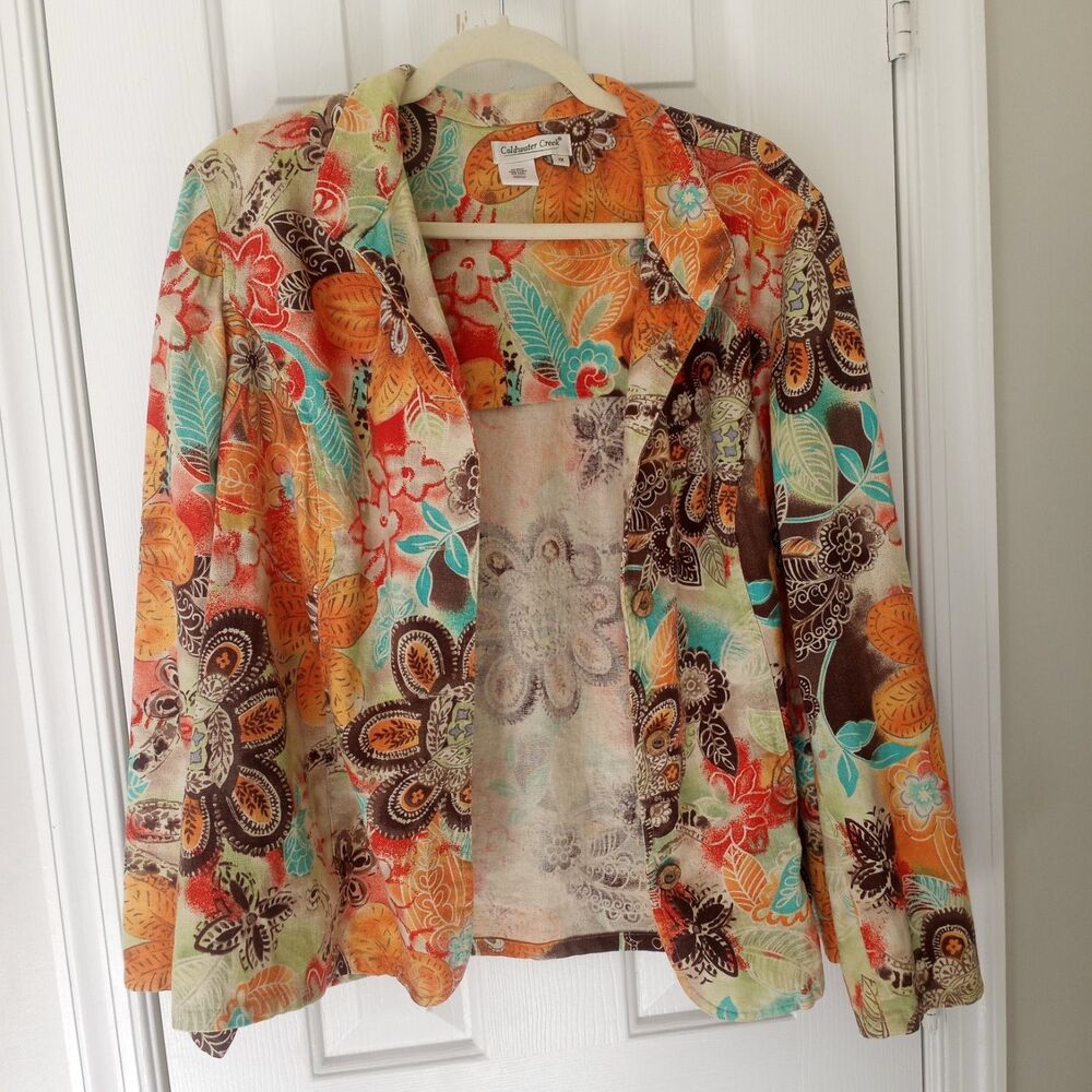 Coldwater Creek Floral Linen Blend Blazer Women’s Plus 1X boho vintage